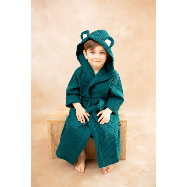 Detský župan s kapucňou a uškami smaragdový