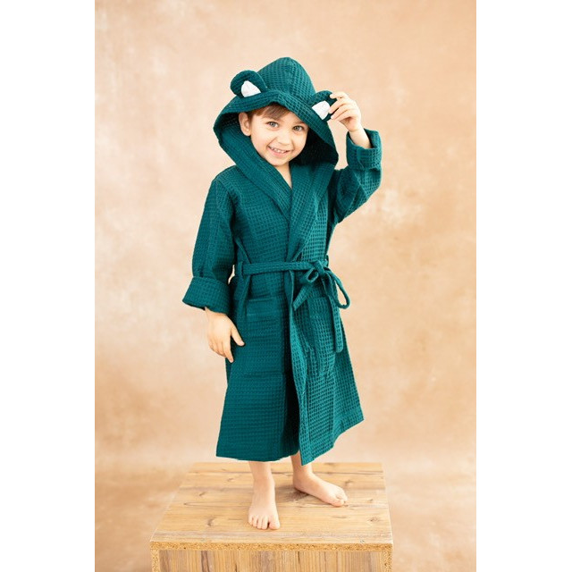 Detský župan s kapucňou a uškami smaragdový