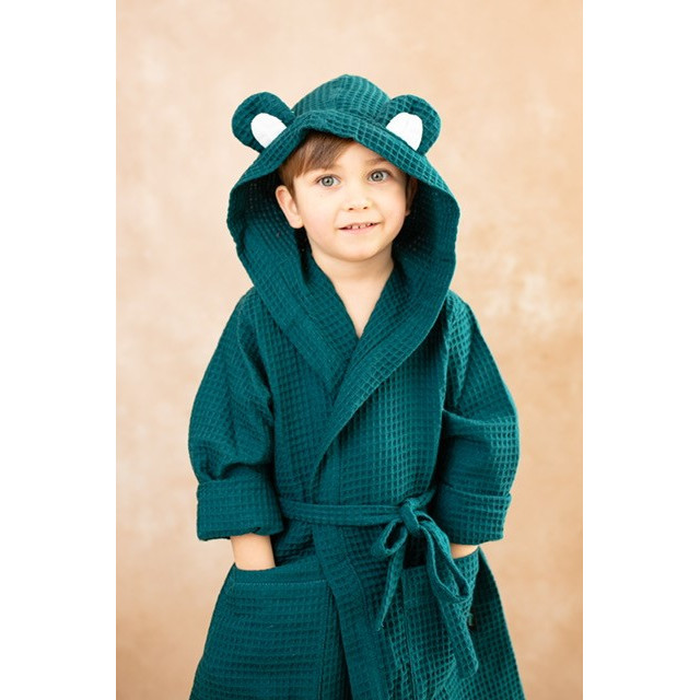 Detský župan s kapucňou a uškami smaragdový