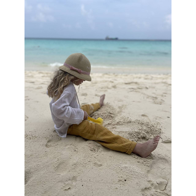 Detské letné mušelínové nohavice horčicové