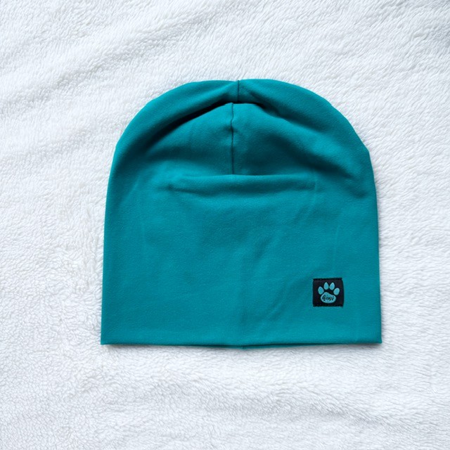 Detská bavlnená dvojvrstvová čiapka tyrkysová