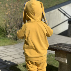 Detská mikina s kapucňou s uškami horčicová
