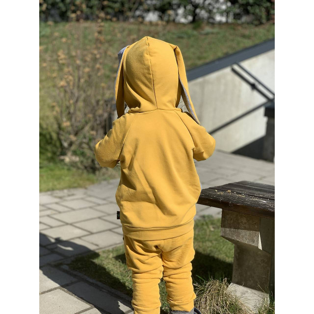 Detská mikina s kapucňou s uškami horčicová