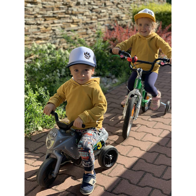 Detská mikina s kapucňou s uškami horčicová