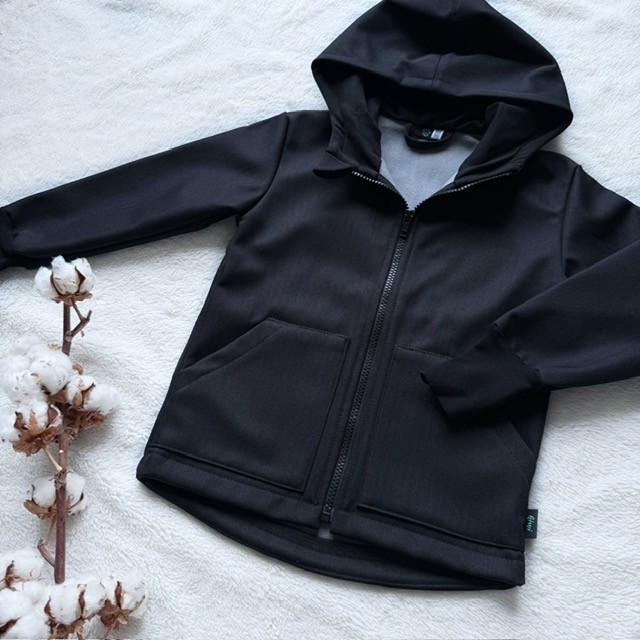 Detská softshellová bunda čierna - vzor rybia kosť