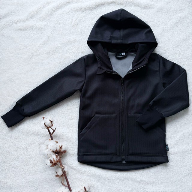 Detská softshellová bunda čierna - vzor rybia kosť