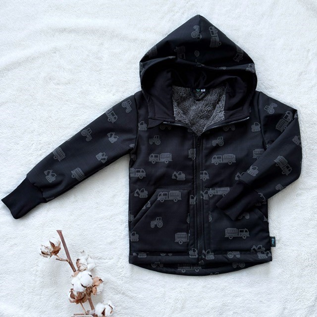 Detská softshellová bunda s barančekom REFLEXNÉ STAVEBNÉ STROJE