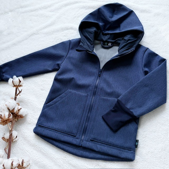 Detská softshellová bunda tmavomodrá - vzor rybia kosť