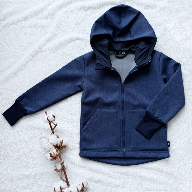 Detská softshellová bunda tmavomodrá - vzor rybia kosť