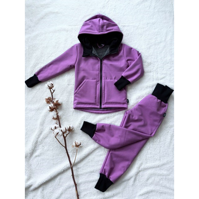 Detská zimná softshellová bunda s barančekom fialová