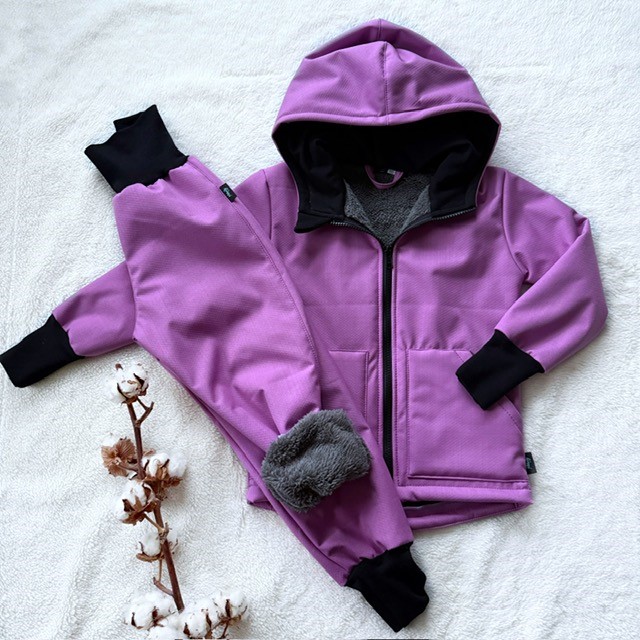 Detská zimná softshellová bunda s barančekom fialová
