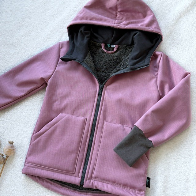Detská zimná softshellová bunda s barančekom staroružová