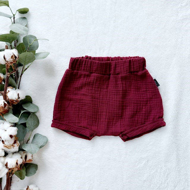 Detské letné mušelínové kraťasy bordové