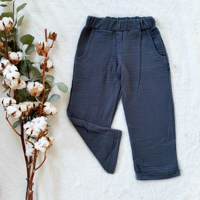 Detské letné mušelínové nohavice indigo