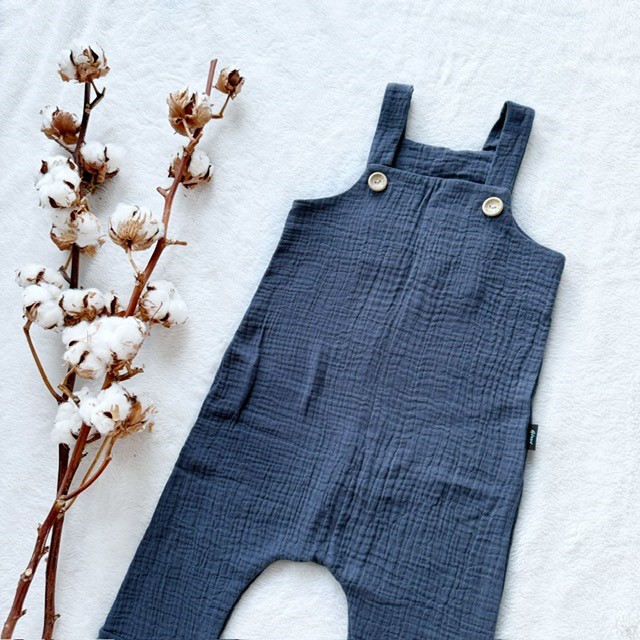 Detské letné mušelínové trakáče indigo