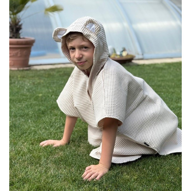 Detské letné pončo s kapucňou a uškami béžové