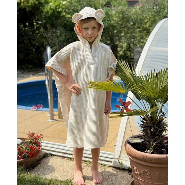 Detské letné pončo s kapucňou a uškami béžové