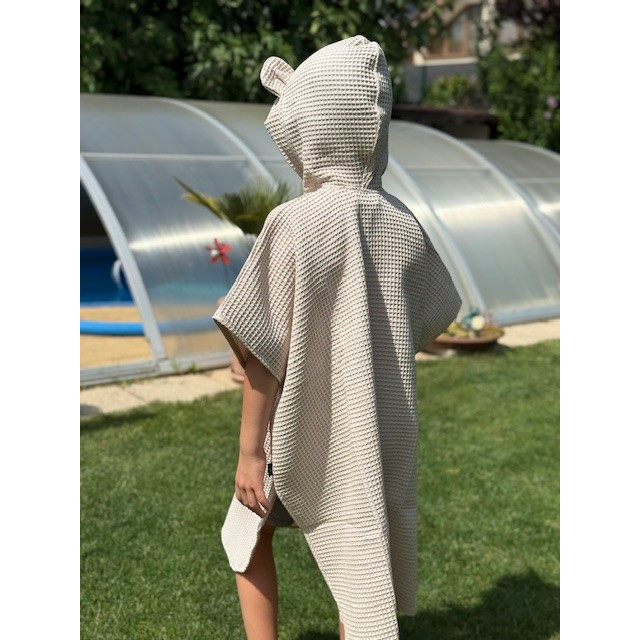 Detské letné pončo s kapucňou a uškami béžové