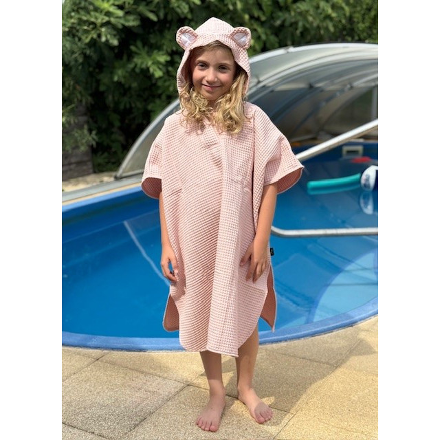 Detské letné pončo s kapucňou a uškami bledoružové