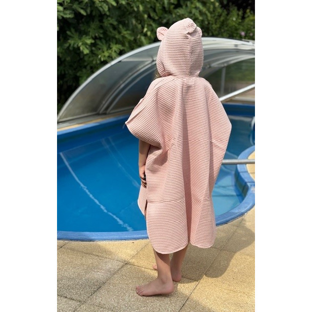 Detské letné pončo s kapucňou a uškami bledoružové