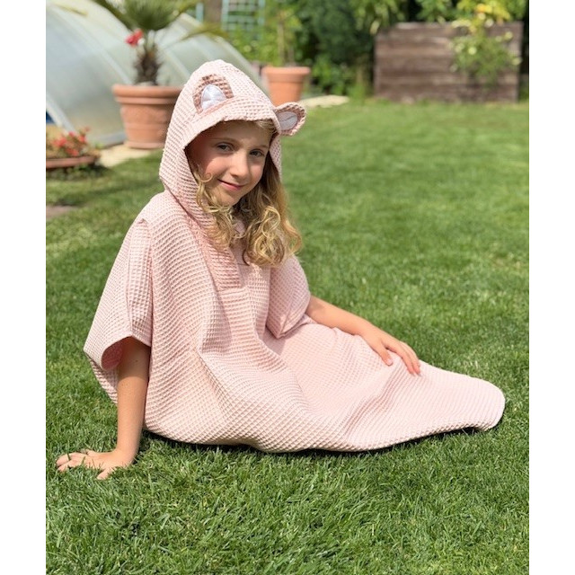 Detské letné pončo s kapucňou a uškami bledoružové