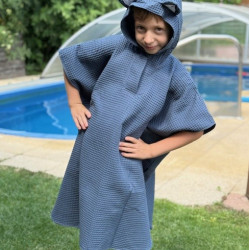 Detské letné pončo s kapucňou a uškami indigo