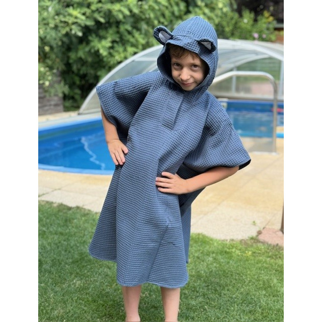 Detské letné pončo s kapucňou a uškami indigo