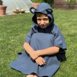 Detské letné pončo s kapucňou a uškami indigo