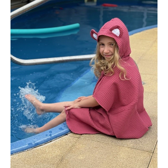 Detské letné pončo s kapucňou a uškami ružové