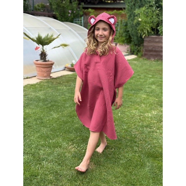 Detské letné pončo s kapucňou a uškami ružové