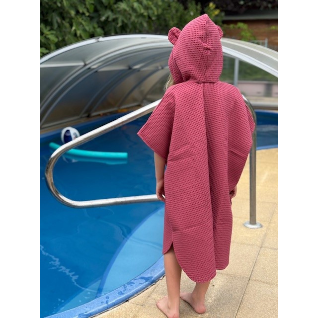 Detské letné pončo s kapucňou a uškami ružové