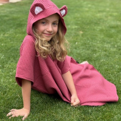 Detské letné pončo s kapucňou a uškami ružové