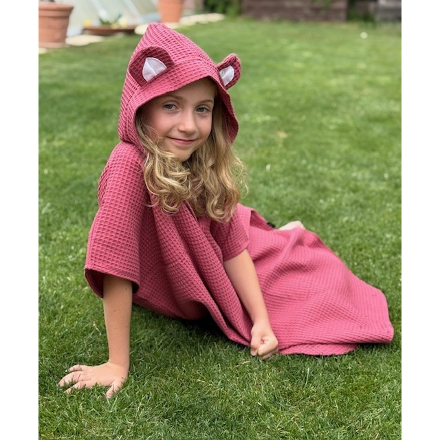 Detské letné pončo s kapucňou a uškami ružové