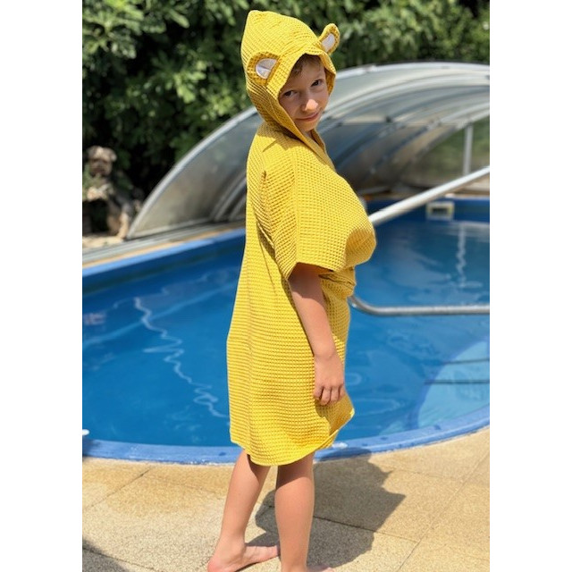 Detské letné pončo s kapucňou a uškami žlté