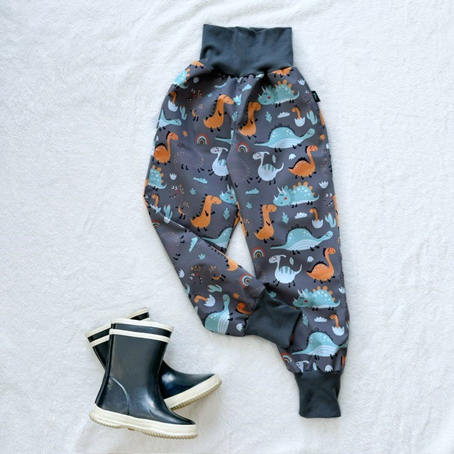 Detské letné prechodné softshellové nohavice DINOSAURÍKY