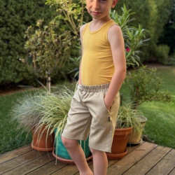 Detské letné ľanové krátke nohavice bežové