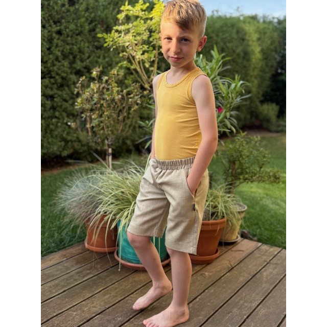 Detské letné ľanové krátke nohavice bežové