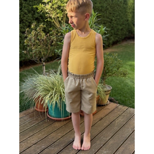 Detské letné ľanové krátke nohavice bežové