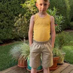Detské letné ľanové krátke nohavice bežové