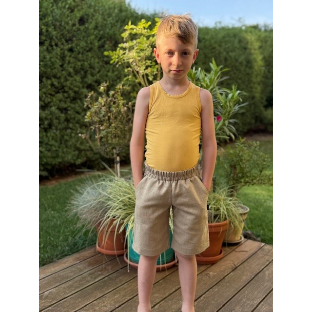 Detské letné ľanové krátke nohavice bežové