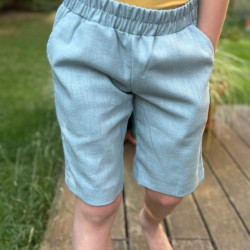 Detské letné ľanové krátke nohavice bledomodré