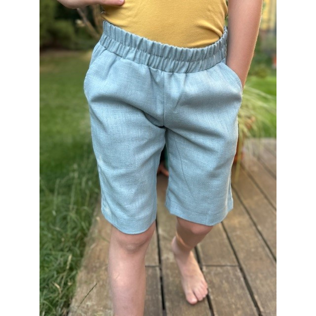 Detské letné ľanové krátke nohavice bledomodré