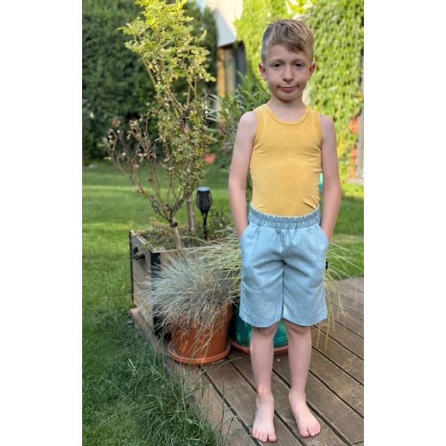 Detské letné ľanové krátke nohavice bledomodré