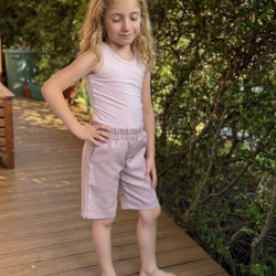Detské letné ľanové krátke nohavice bledoružové