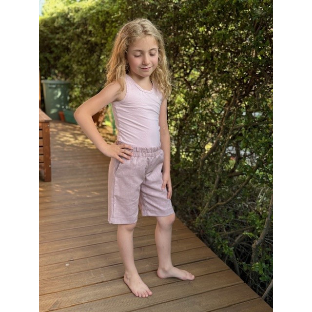 Detské letné ľanové krátke nohavice bledoružové