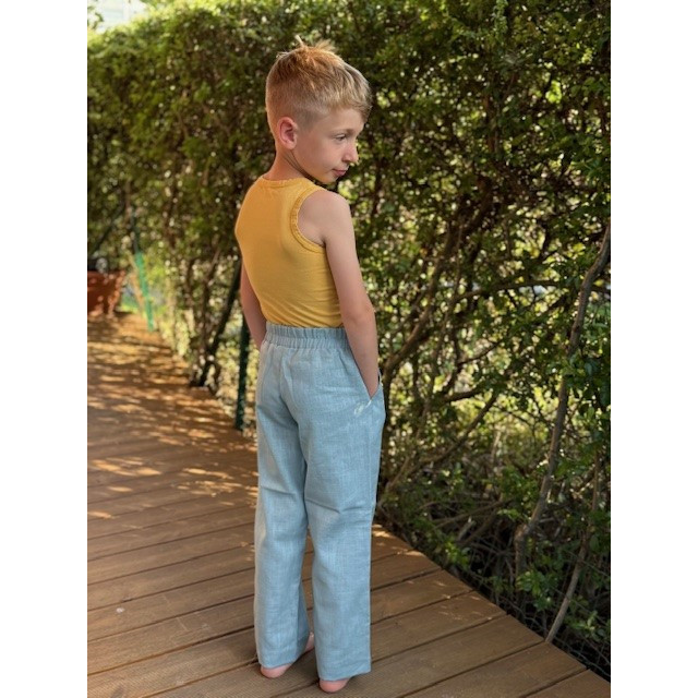 Detské letné ľanové nohavice bledomodré