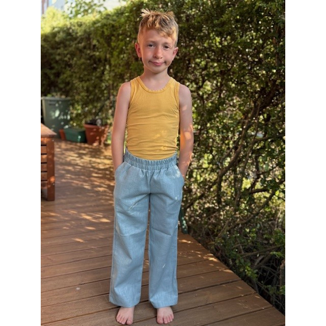 Detské letné ľanové nohavice bledomodré