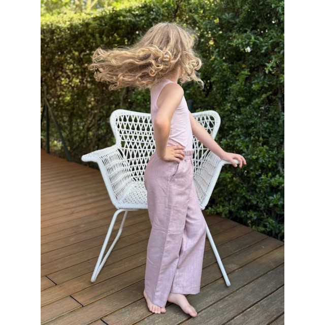 Detské letné ľanové nohavice bledoružové