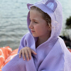 Detské pončo s kapucňou a uškami fialové