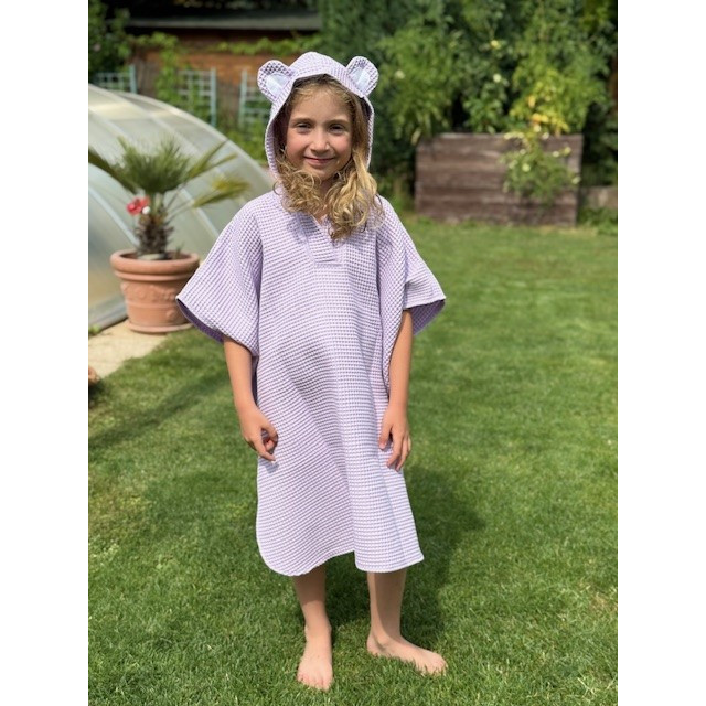 Detské pončo s kapucňou a uškami fialové